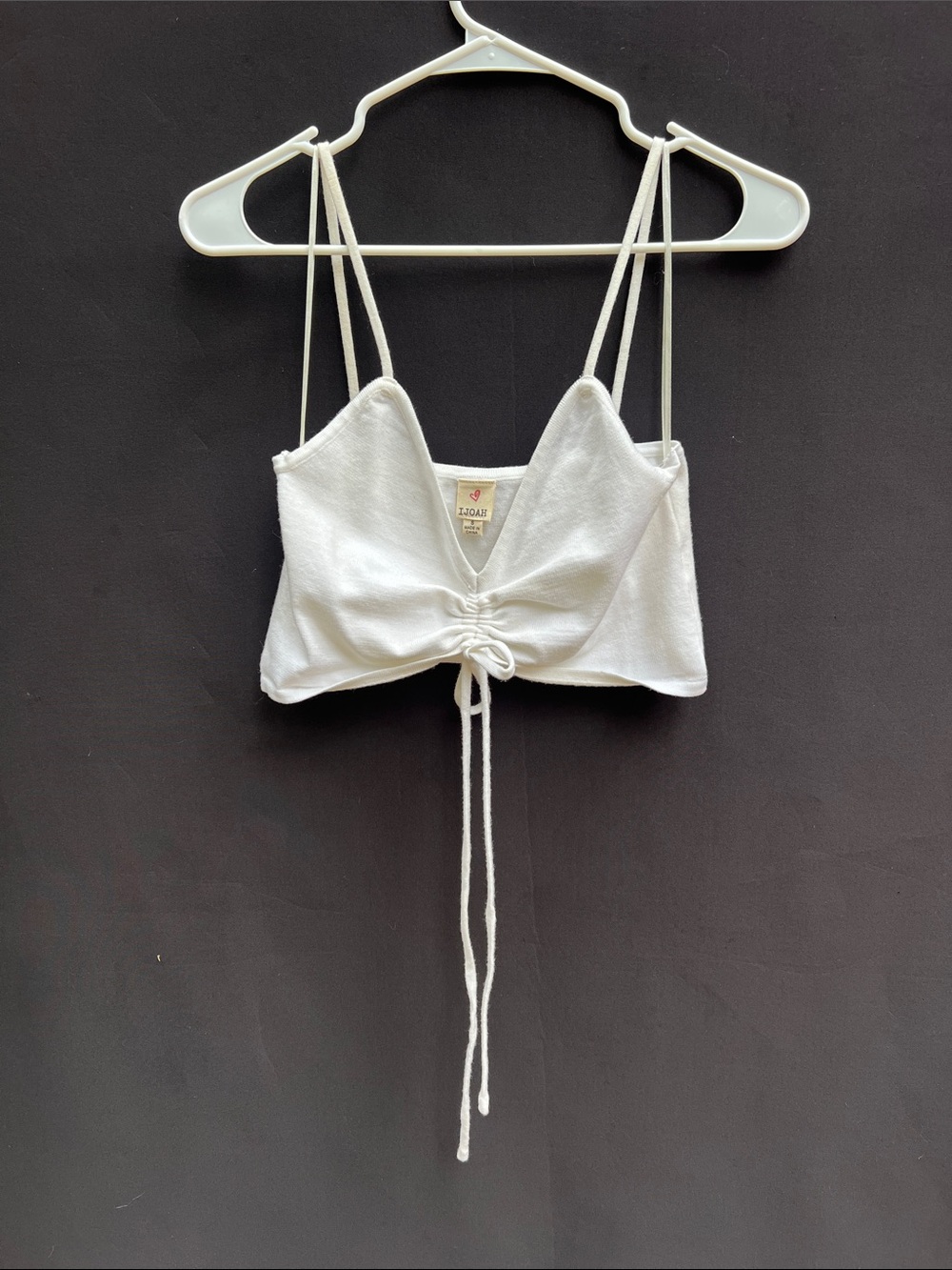 J.O.A. White Drawstring Cropped Spaghetti Strap Camisole